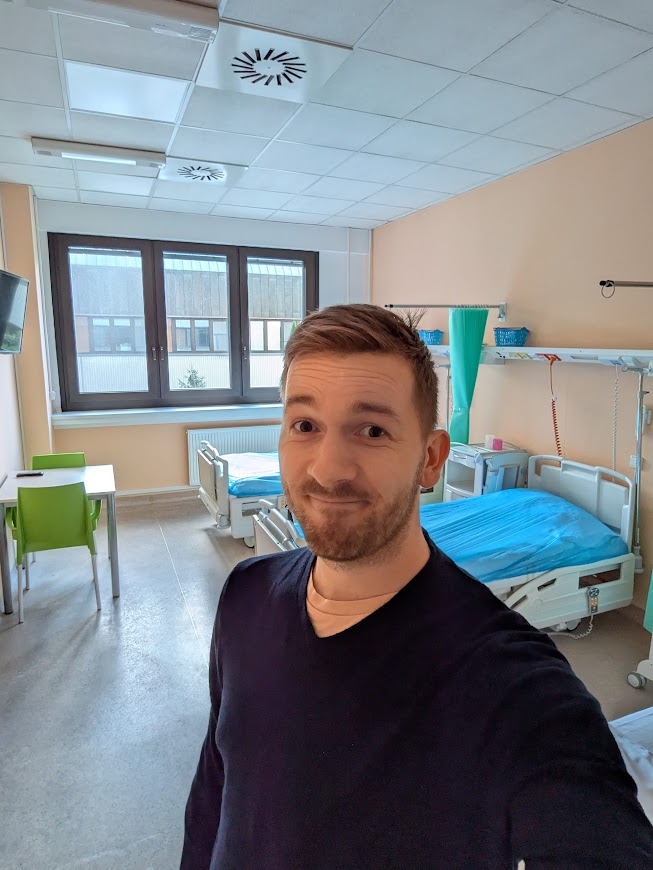 Patrik in hospital room the night before third surgery